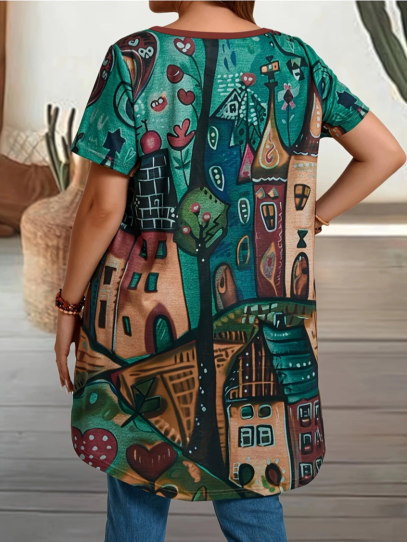 Plus Size Country Castle Print T-Shirt