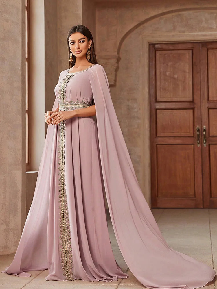 TOLEEN Embroidered Cape Sleeve Arabian Maxi Dress