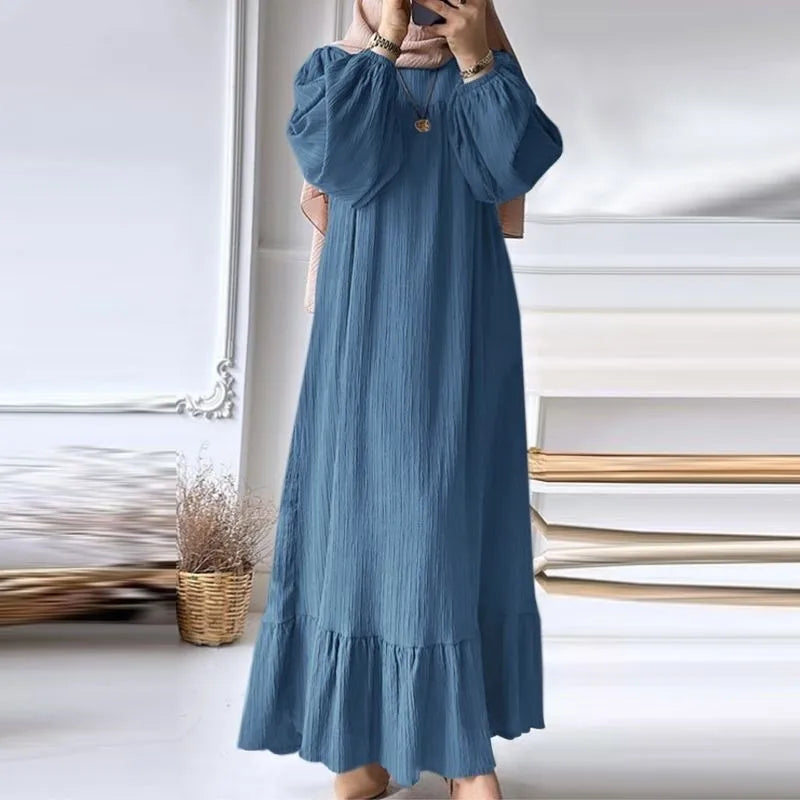 Women's Retro Long Sleeve Ruffle Hem Maxi Dress