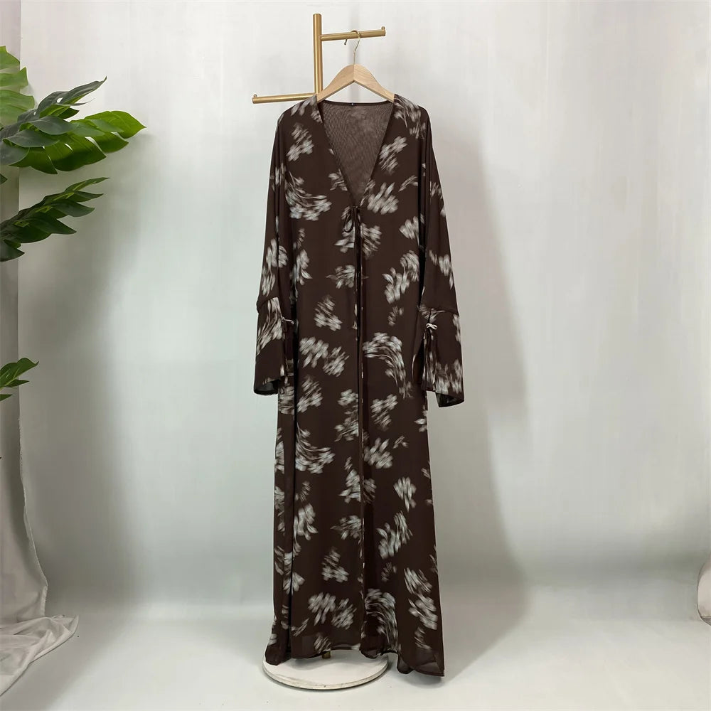 Women's Floral Print Chiffon Open Abaya Kimono