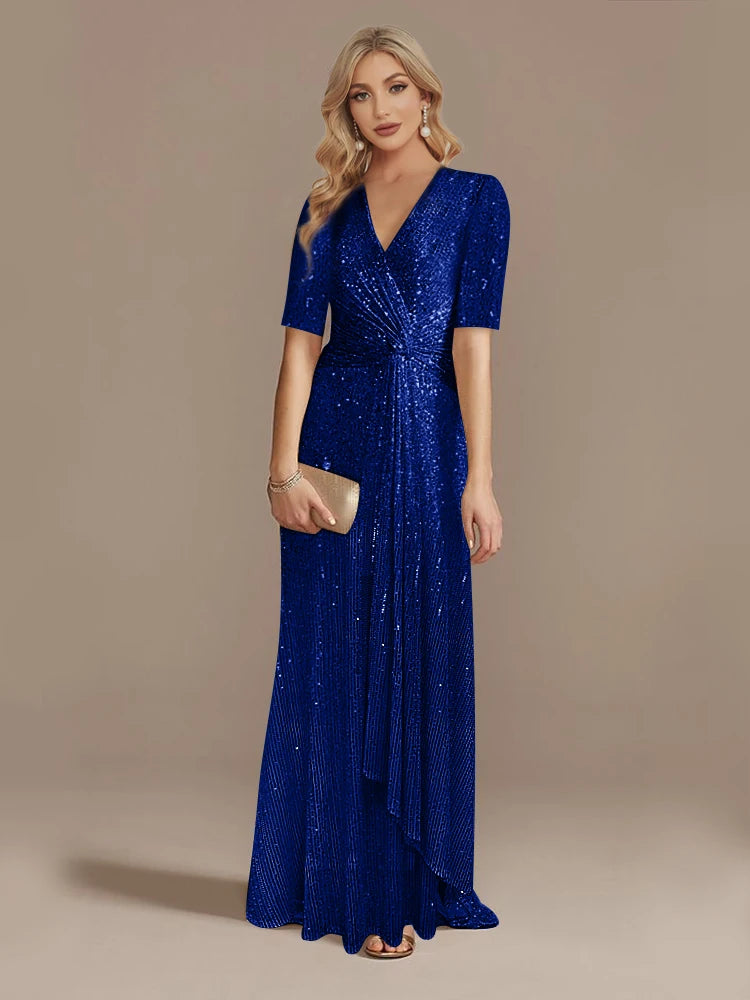 Luxury Sequin V-Neck Floor-Length Evening Gown for Women