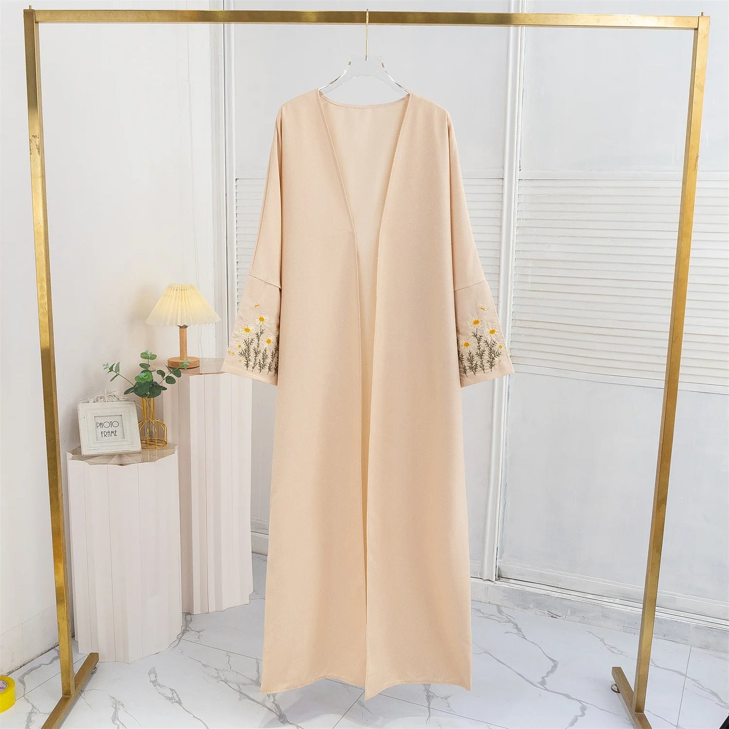 Floral Embroidered Open Front Abaya Cardigan for Women