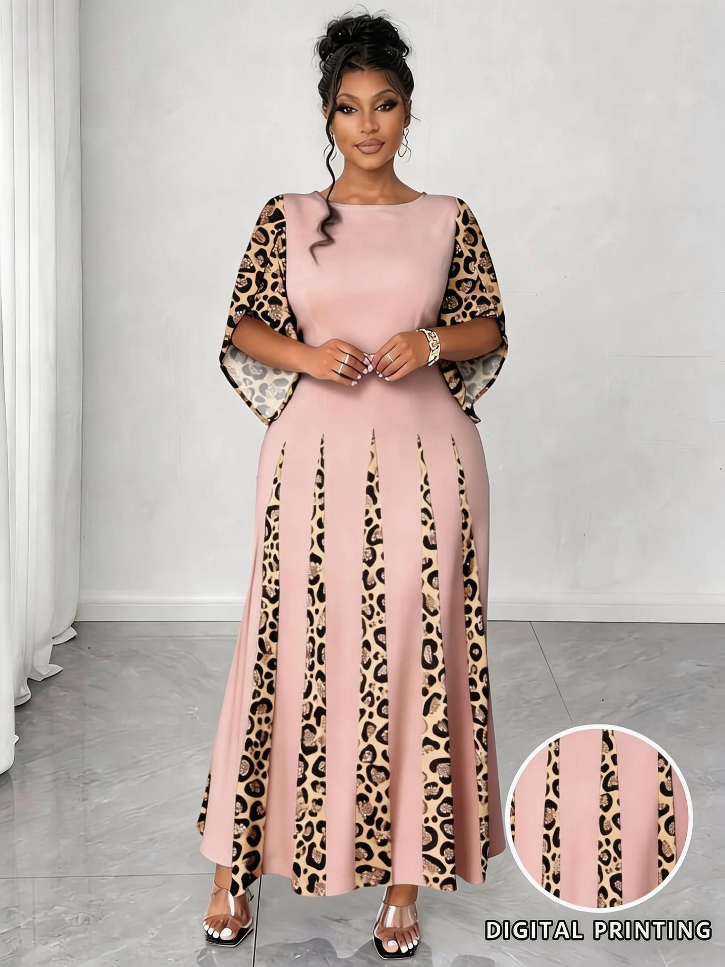 Plus Size Elegant Leopard Print Maxi Dress