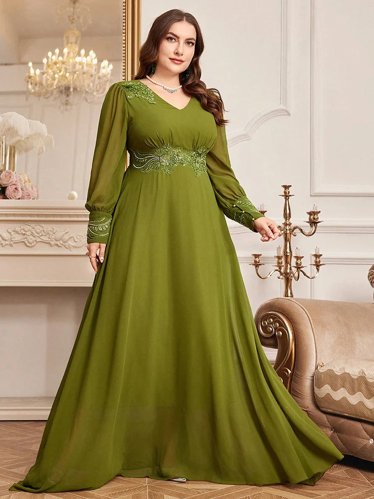 TOLEEN Plus Size Embroidery Patchwork Evening Maxi Dress