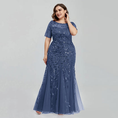 Plus Size Sequin Embroidered Mermaid Evening Gown for Women