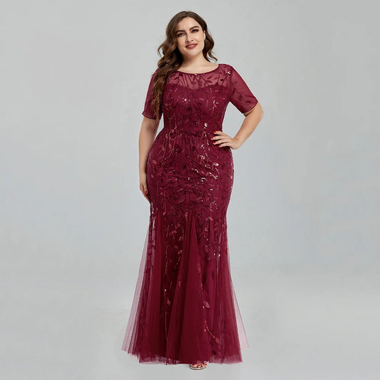 Plus Size Sequin Embroidered Mermaid Evening Gown for Women