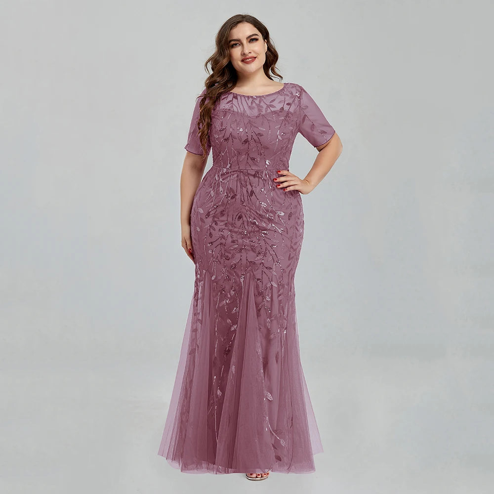 Plus Size Sequin Embroidered Mermaid Evening Gown for Women