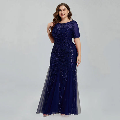 Plus Size Sequin Embroidered Mermaid Evening Gown for Women