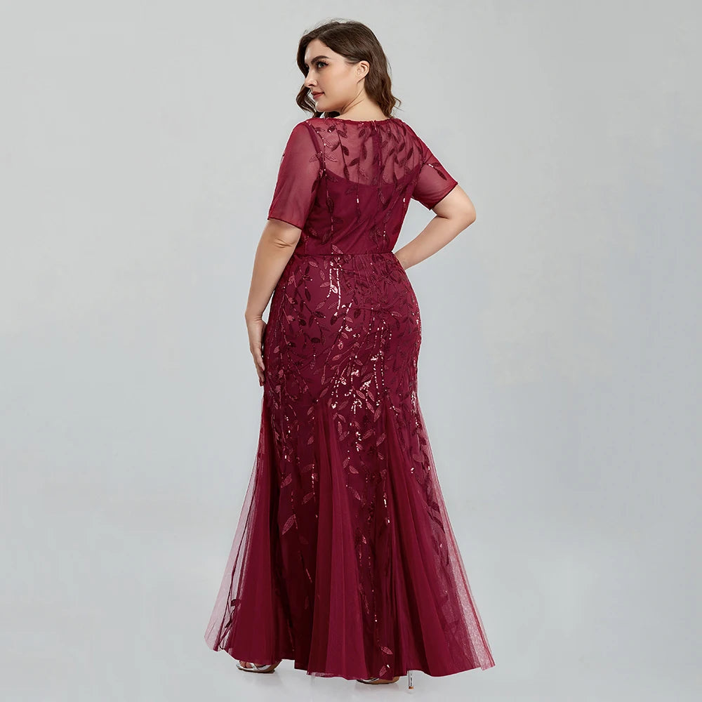 Plus Size Sequin Embroidered Mermaid Evening Gown for Women