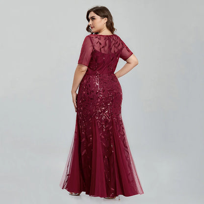 Plus Size Sequin Embroidered Mermaid Evening Gown for Women