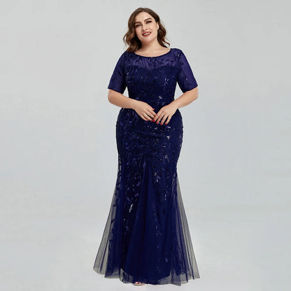 Plus Size Sequin Embroidered Mermaid Evening Gown for Women