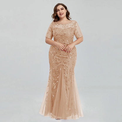 Plus Size Sequin Embroidered Mermaid Evening Gown for Women
