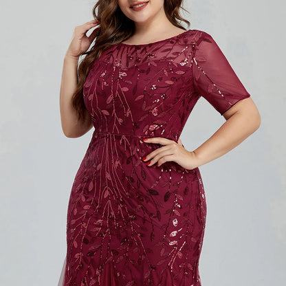 Plus Size Sequin Embroidered Mermaid Evening Gown for Women