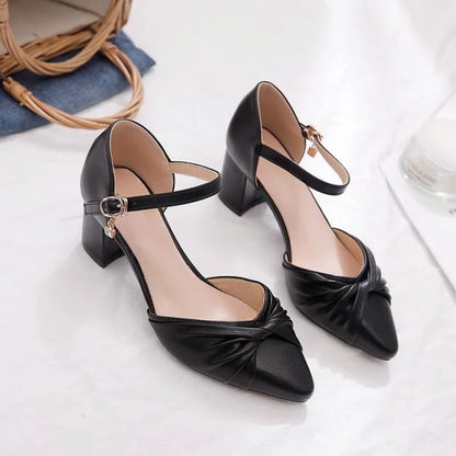 Elegant Bow Ankle Strap Block Heel Pumps for Women