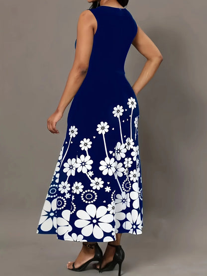 Women’s Black & White Floral Sleeveless Maxi Dress