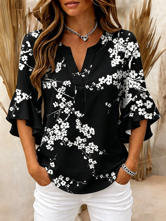 Women’s Vintage Floral Ruffle Sleeve Blouse