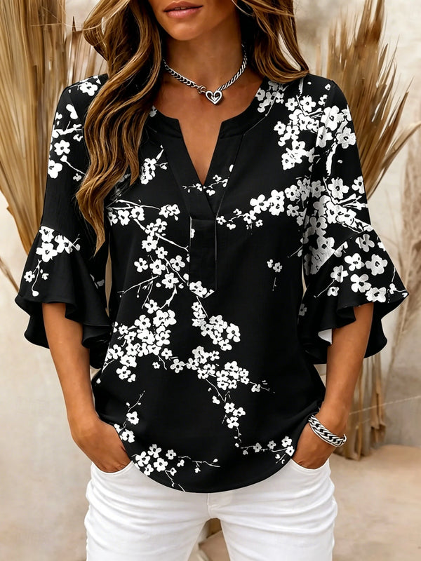 Women’s Vintage Floral Ruffle Sleeve Blouse