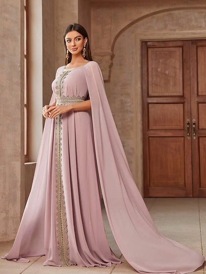 TOLEEN Embroidered Cape Sleeve Arabian Maxi Dress