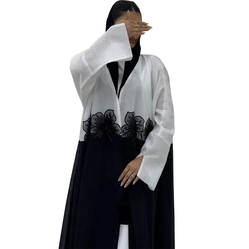 Fashionable 3D Patch Open Cardigan Abaya for Women