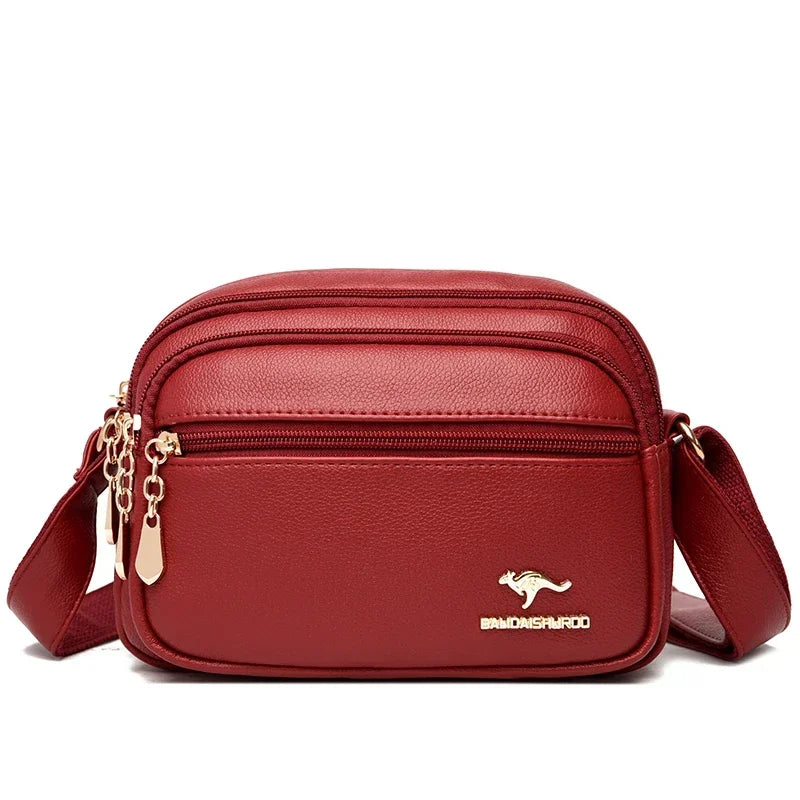 High Quality Soft Leather Multi-Pocket Shoulder Bag