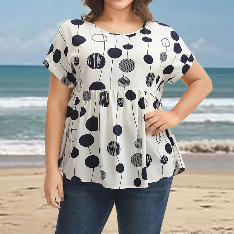 Plus Size Polka Dot Slim Fit Casual Top