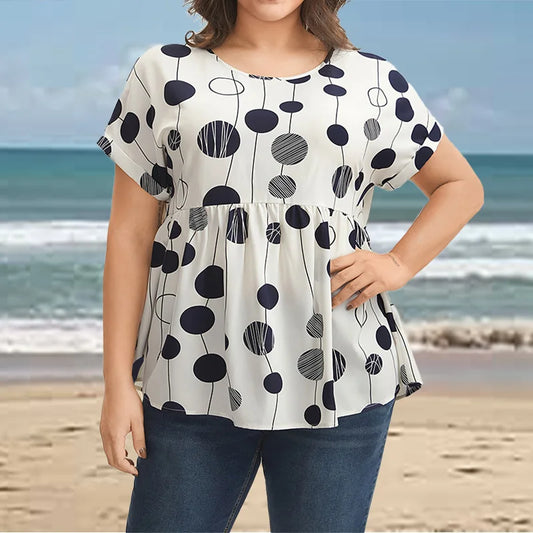 Plus Size Polka Dot Slim Fit Casual Top