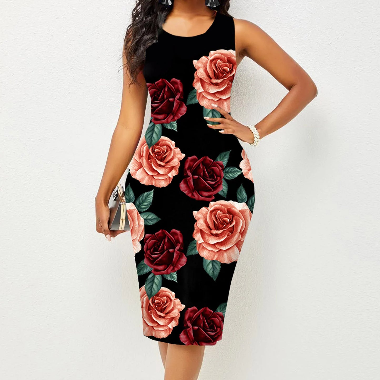 Women’s Sleeveless Printed Wrap Bodycon Dress