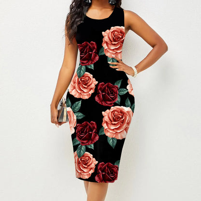 Women’s Sleeveless Printed Wrap Bodycon Dress