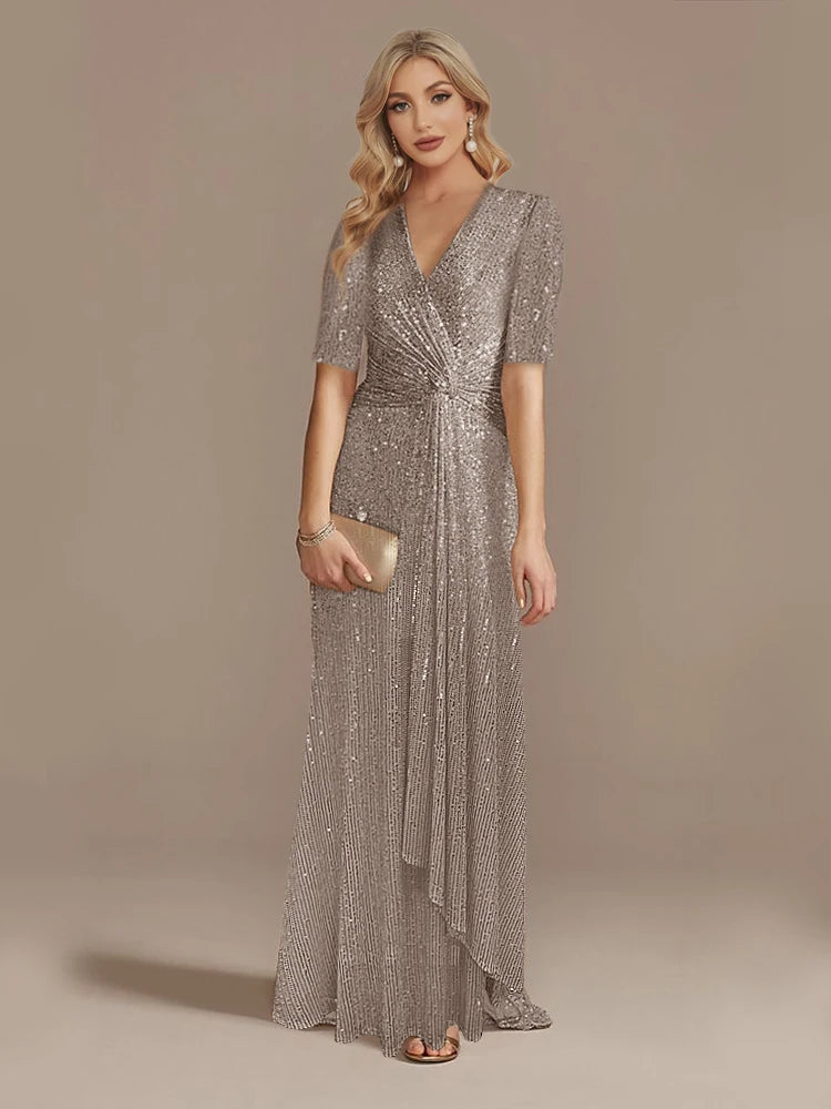 Luxury Sequin V-Neck Floor-Length Evening Gown for Women