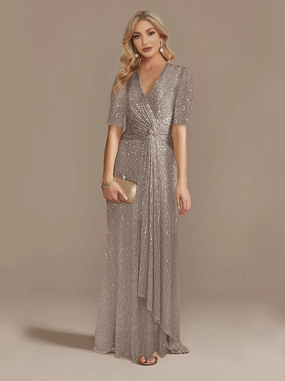 Luxury Sequin V-Neck Floor-Length Evening Gown for Women