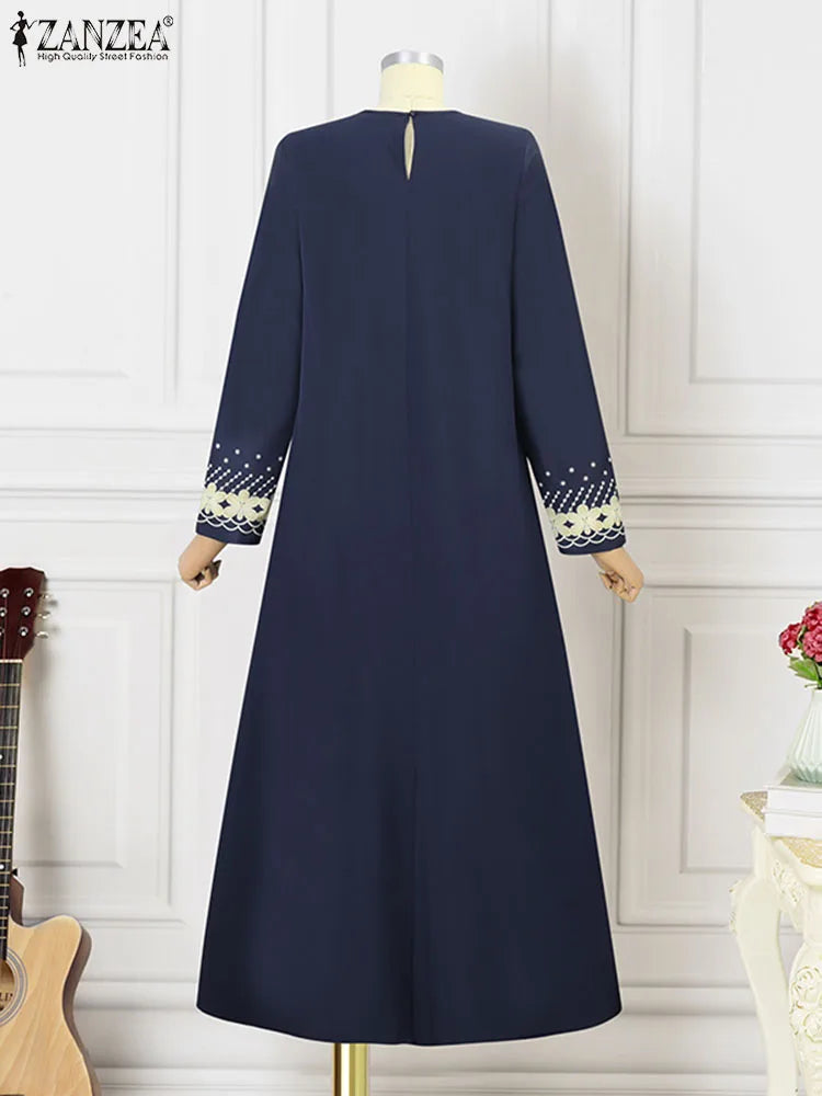 ZANZEA Floral Print Long Sleeve Abaya Maxi Dress for Women