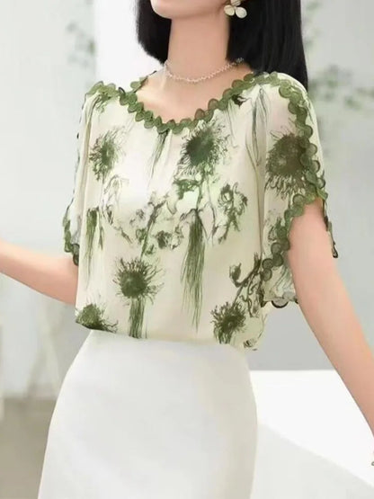 Plus Size Printed Slim Fit Summer Top