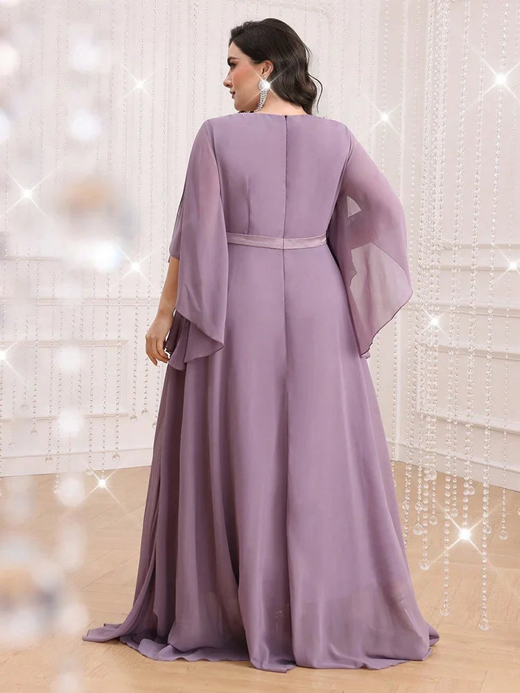 TOLEEN Plus Size Rhinestone Split Sleeve Party Dress