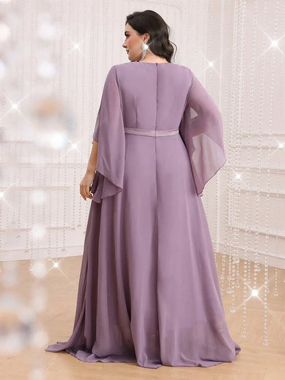 TOLEEN Plus Size Rhinestone Split Sleeve Party Dress