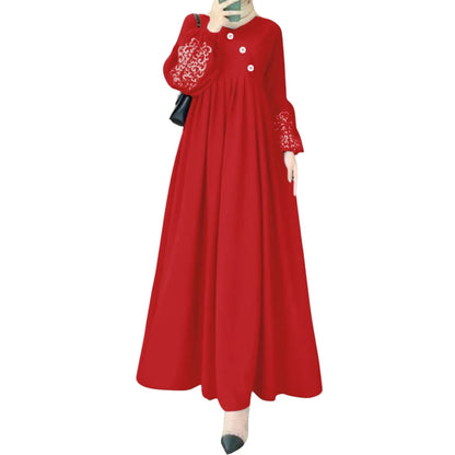 ZANZEA Printed Lantern Sleeve Pleated Abaya Maxi Dress for Women