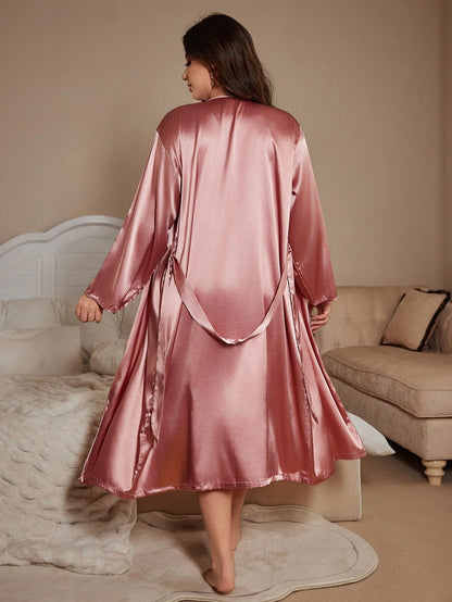 Plus Size Elegant Solid Color Robe Nightgown