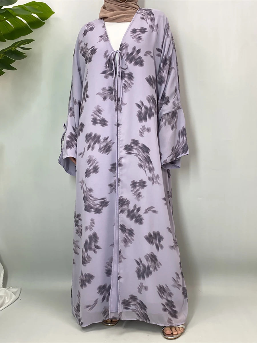 Women's Floral Print Chiffon Open Abaya Kimono