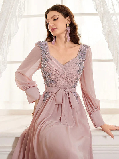 TOLEEN Elegant Bridesmaid Evening Dress with Pearl Detail