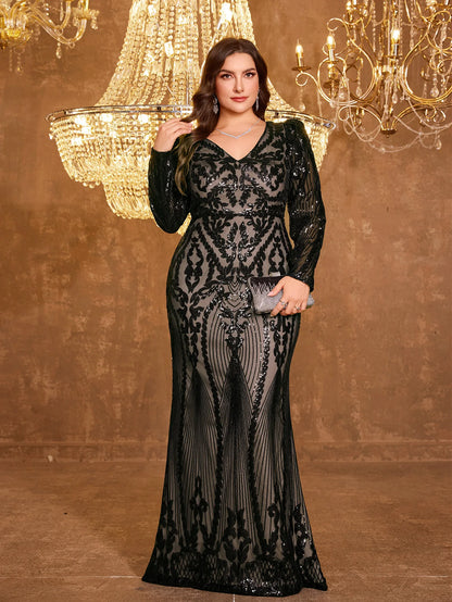 UNITHORSE Plus Size Sequin Mermaid Evening Gown