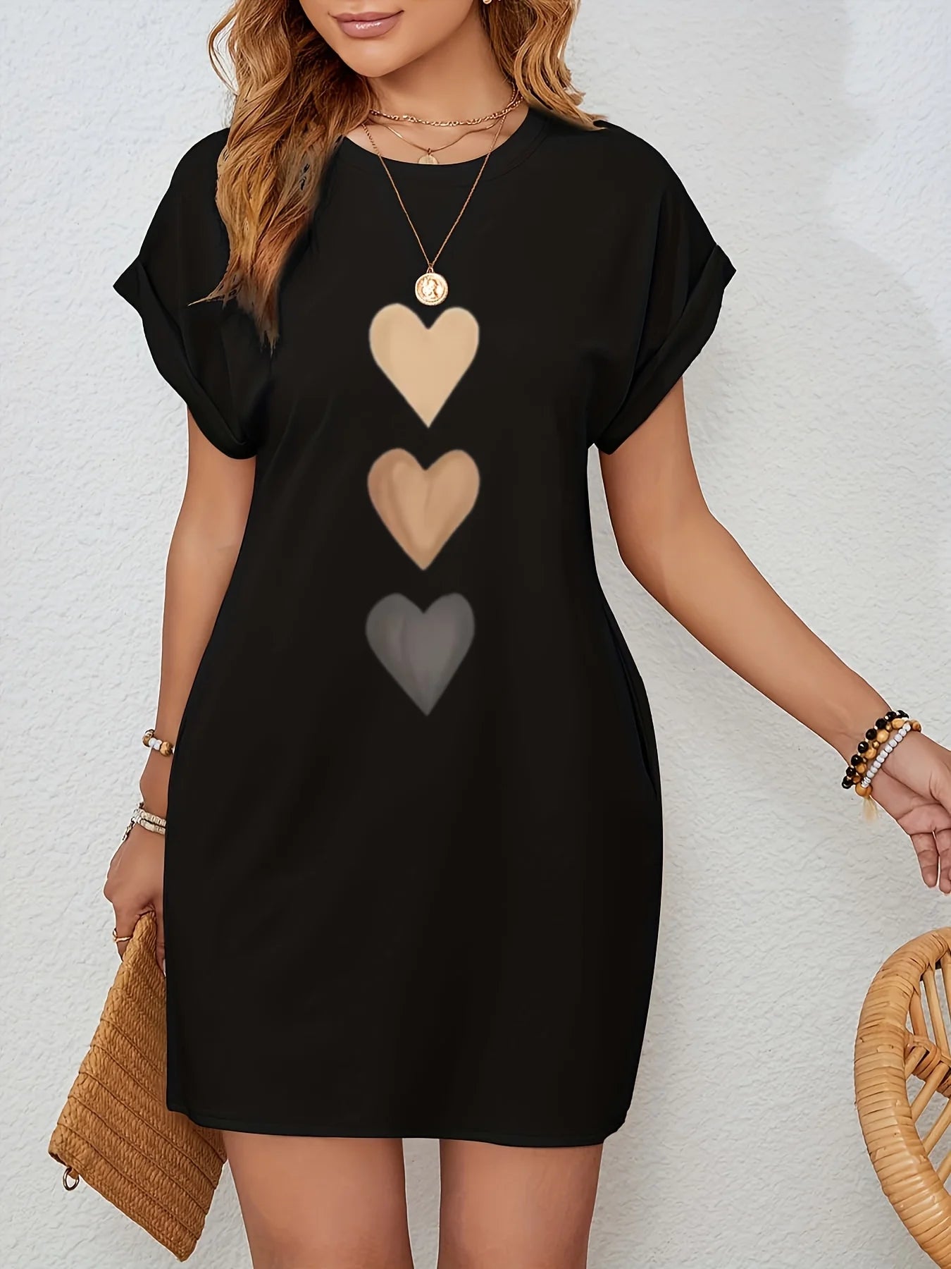 Women’s Heart Print Casual T-Shirt Dress