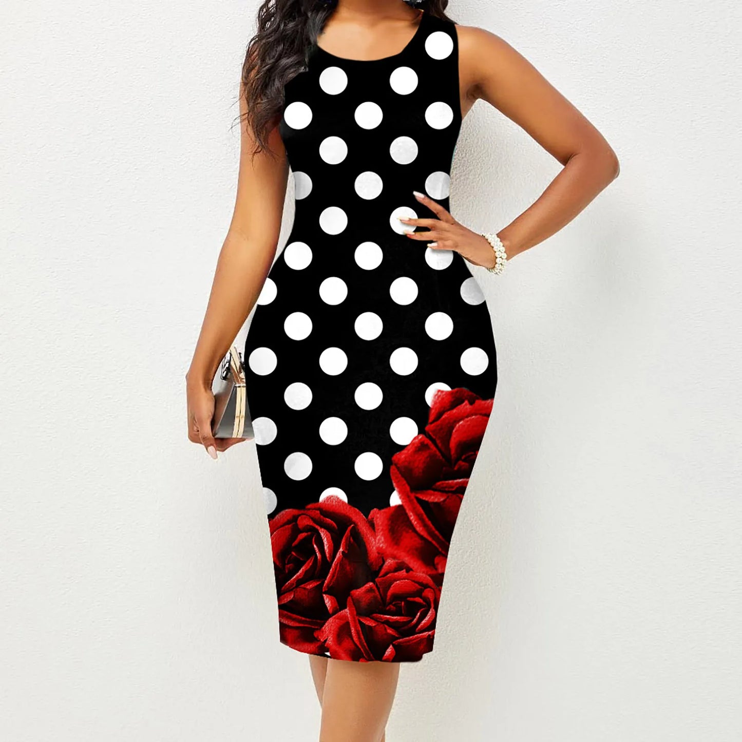 Women’s Sleeveless Printed Wrap Bodycon Dress