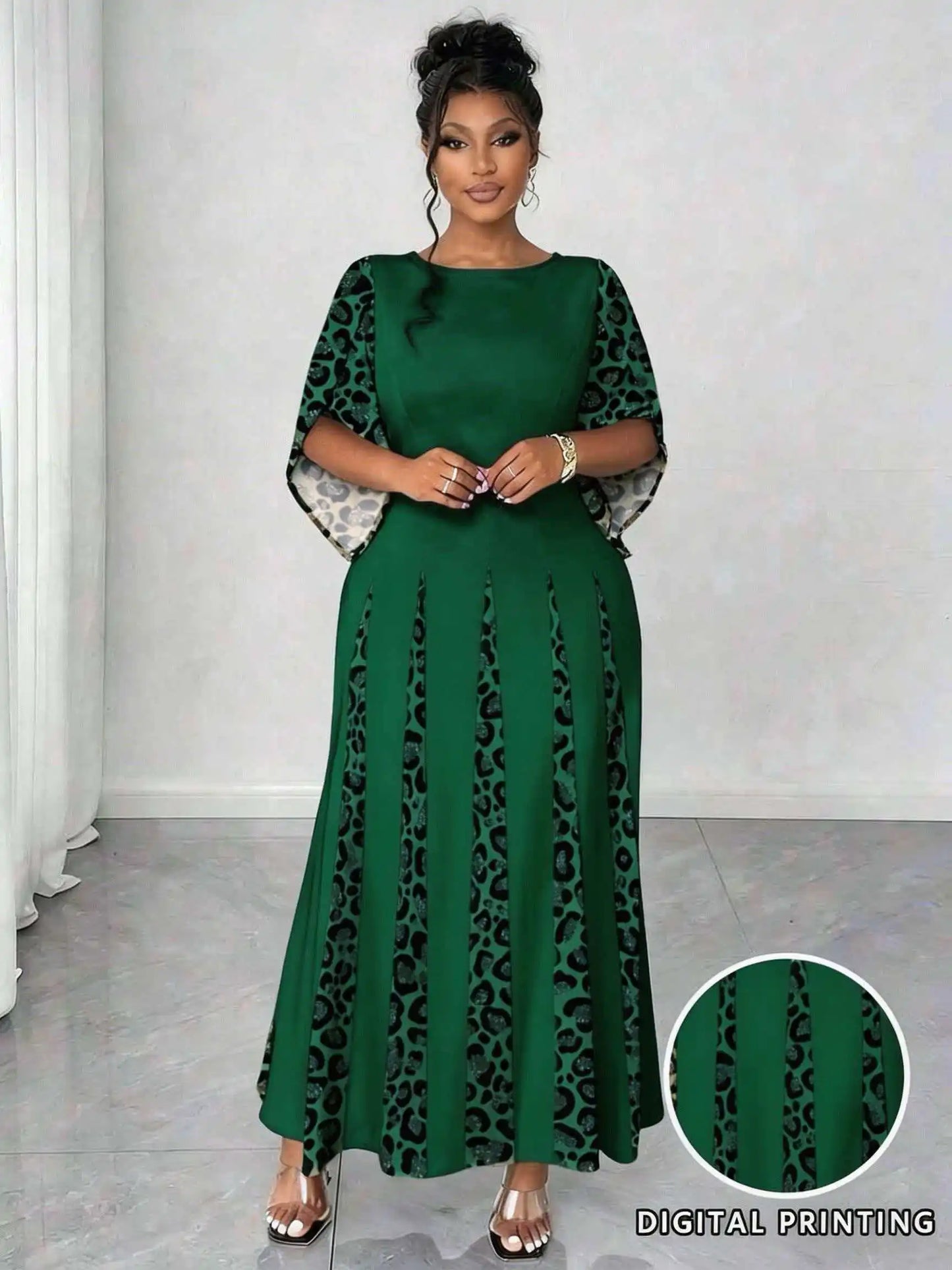 Plus Size Elegant Leopard Print Maxi Dress