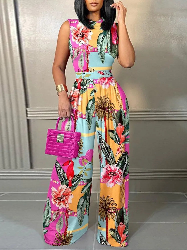 Women’s Printed Sleeveless Wide Leg Jumpsuit