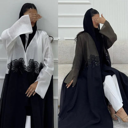 Fashionable 3D Patch Open Cardigan Abaya for Women