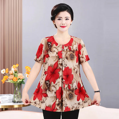Plus Size Floral Print Pleated T-Shirt