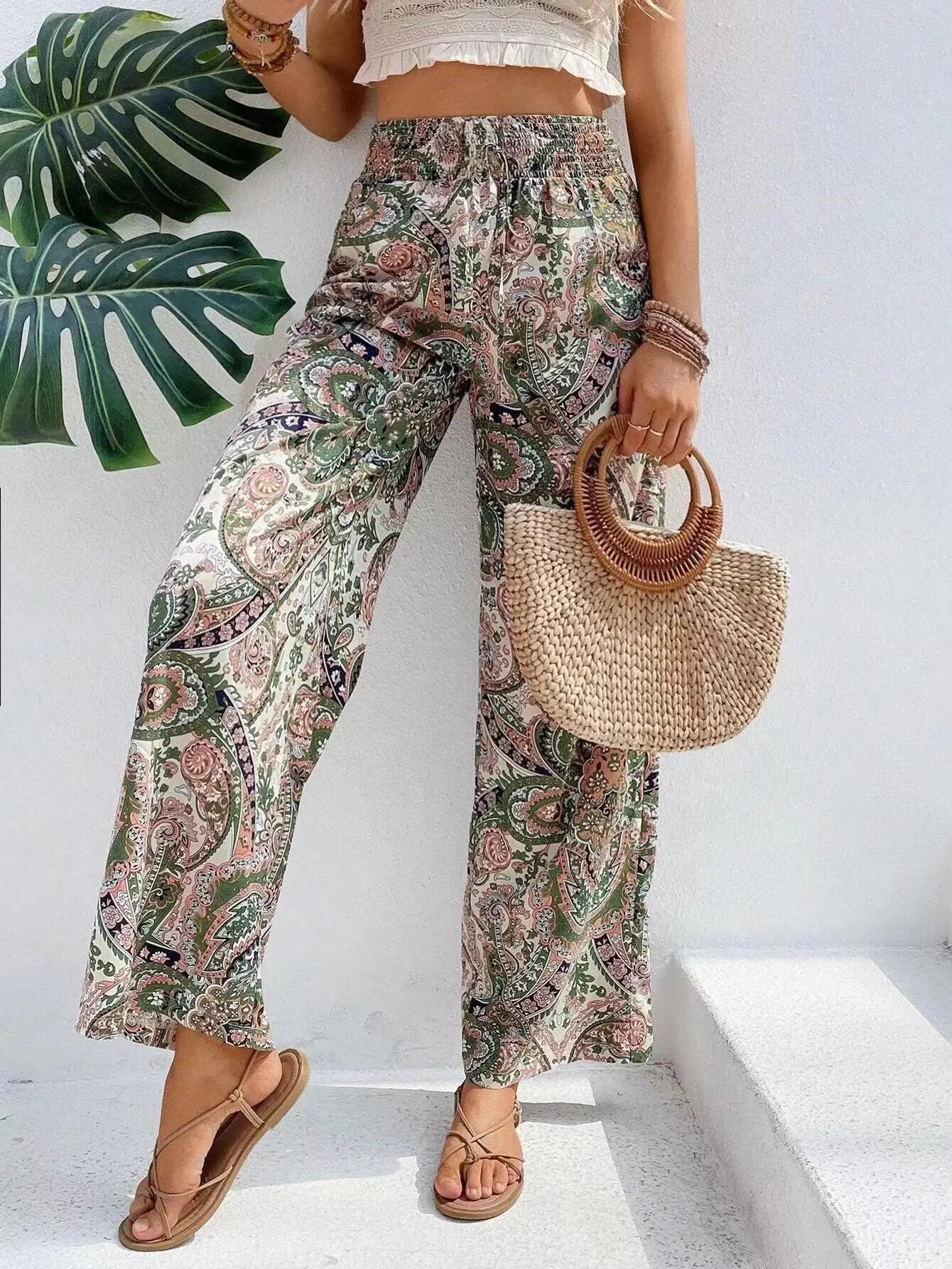 Women’s Vintage Print High-Waisted Wide Leg Pants