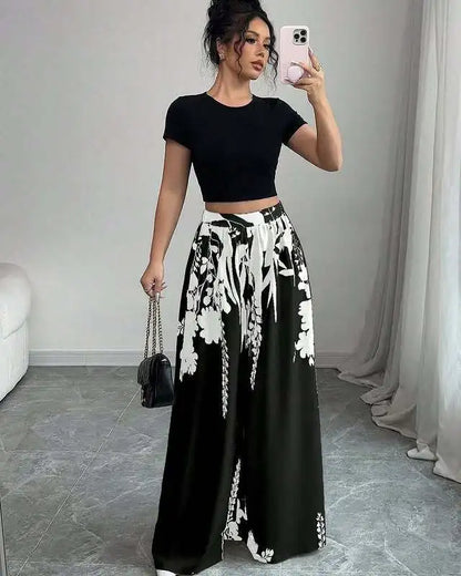 Women’s Tropical Print Wide Leg Pants