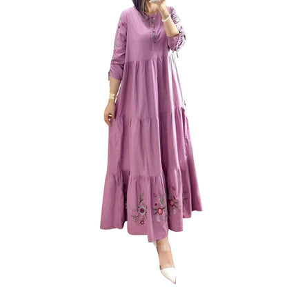 ZANZEA Floral Print Ruffle Hem Abaya Maxi Dress for Women