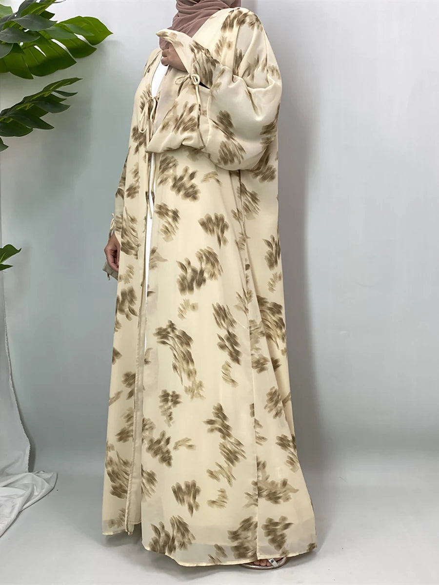 Women's Floral Print Chiffon Open Abaya Kimono