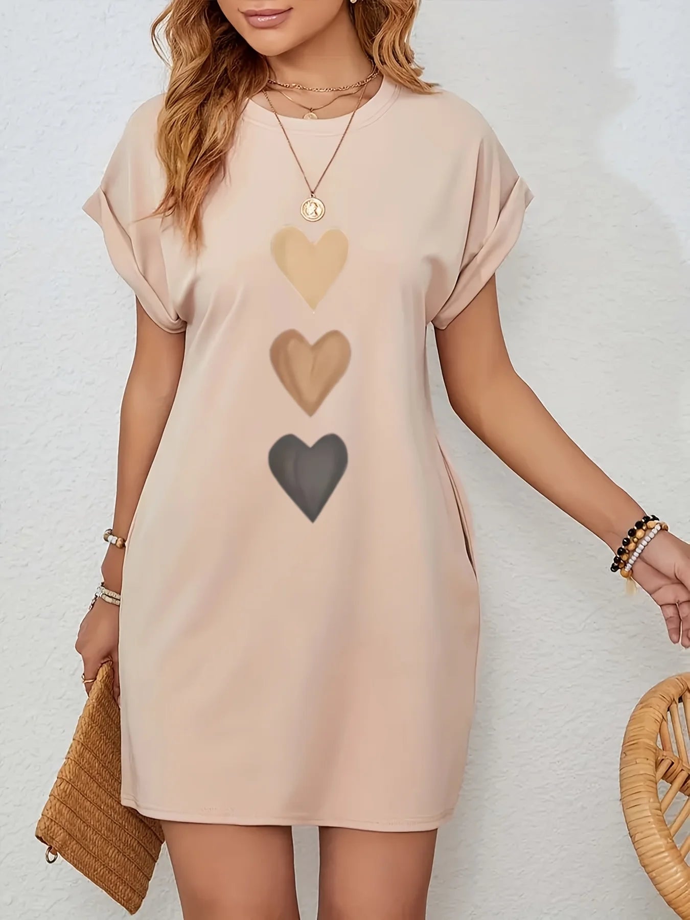 Women’s Heart Print Casual T-Shirt Dress